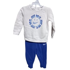 Nike White and Blue Toddler Activewear Sweatshirt and Pants Set Size 24 M